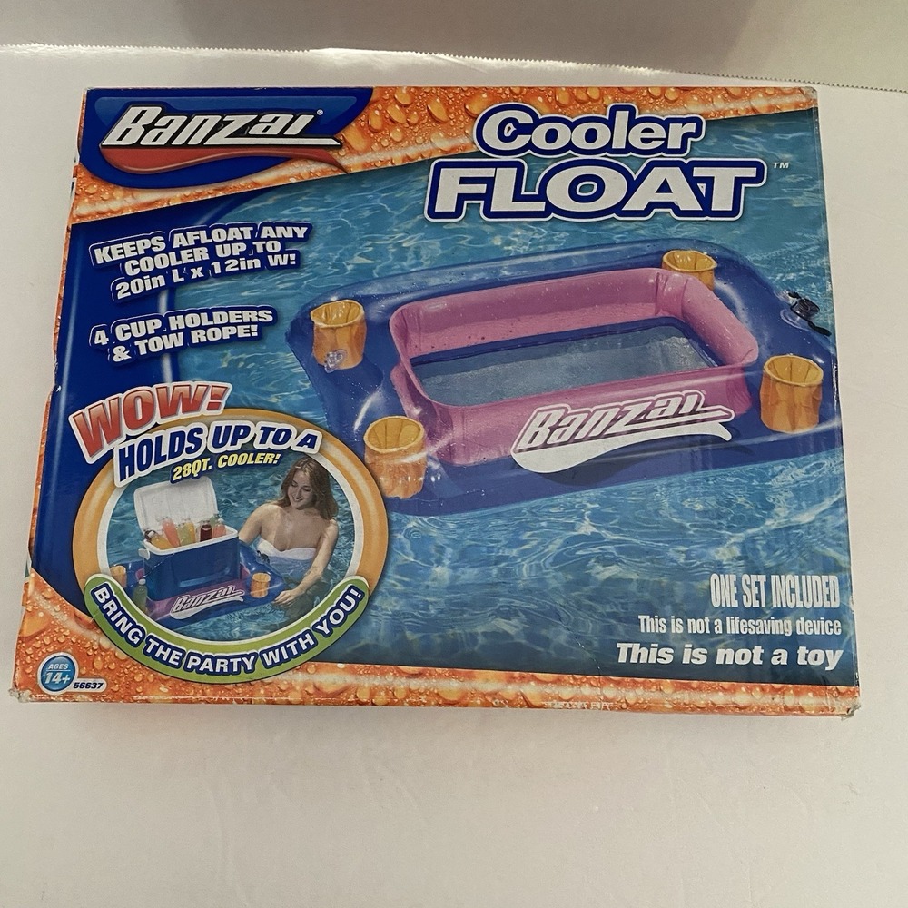 BANZAI Pool Cooler Float #56637 Holds Cooler 4 Cup Holder Tow Rope NEW In Box